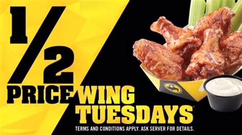 Buffalo wild wings half price wings - January 9, 2020. By Raj Prashad. After announcing the return of Wing Tuesdays last year, Buffalo Wild Wings is giving boneless wing fans a deal of their own: buy one, get one free boneless wings every Thursday. With nearly 100 million boneless wings served up every year, Buffalo Wild Wings is excited to offer this BOGO deal at sports bars ...